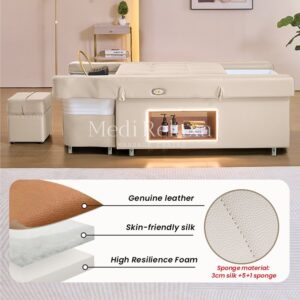 Materiaalopbouw van de Headspa Foot Deluxe: echt leder, huidvriendelijke stof en hoge-veerkracht foam