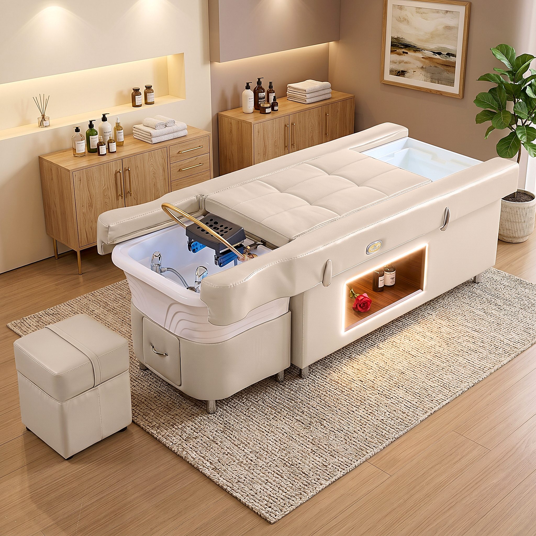 Headspa Foot Deluxe behandelbed in beige in een ingerichte spa-salon