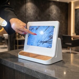 Hoofdhuid Analyse Apparaat - live scan in premium salon Hoofdhuid analyse apparaat met live hoofdhuidscan op het scherm in een premium beautysalon - MediRelaxa