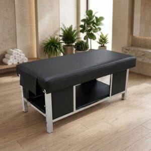 Massagetafel Mobiele Head Spa Zwart Mobiele head spa massagetafel in zwart leder met chromen frame